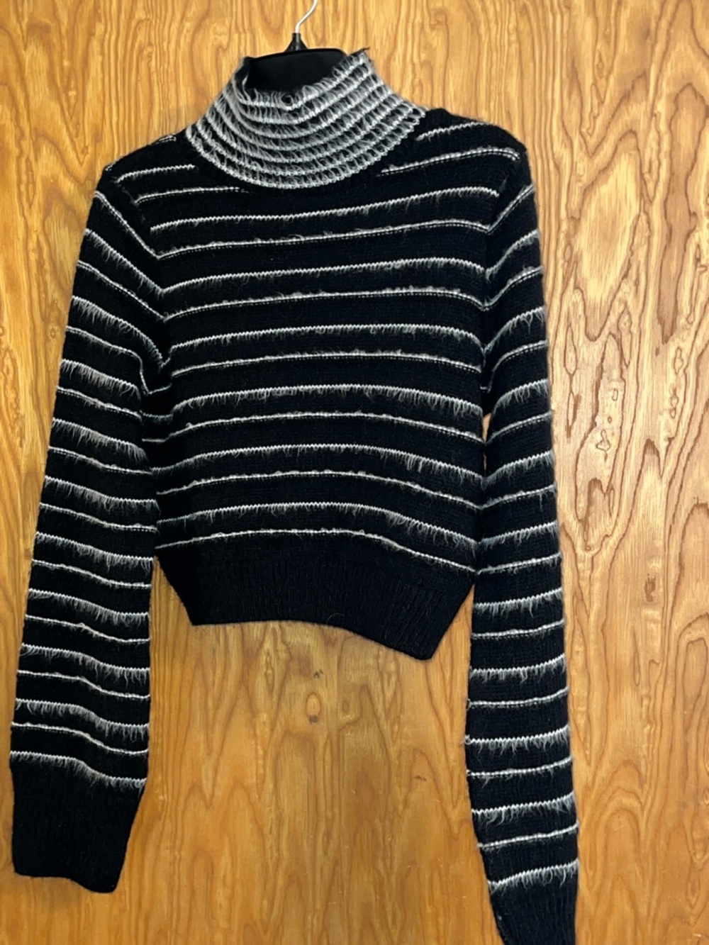 Topshop Black Cropped Turtleneck with Gray Stripes